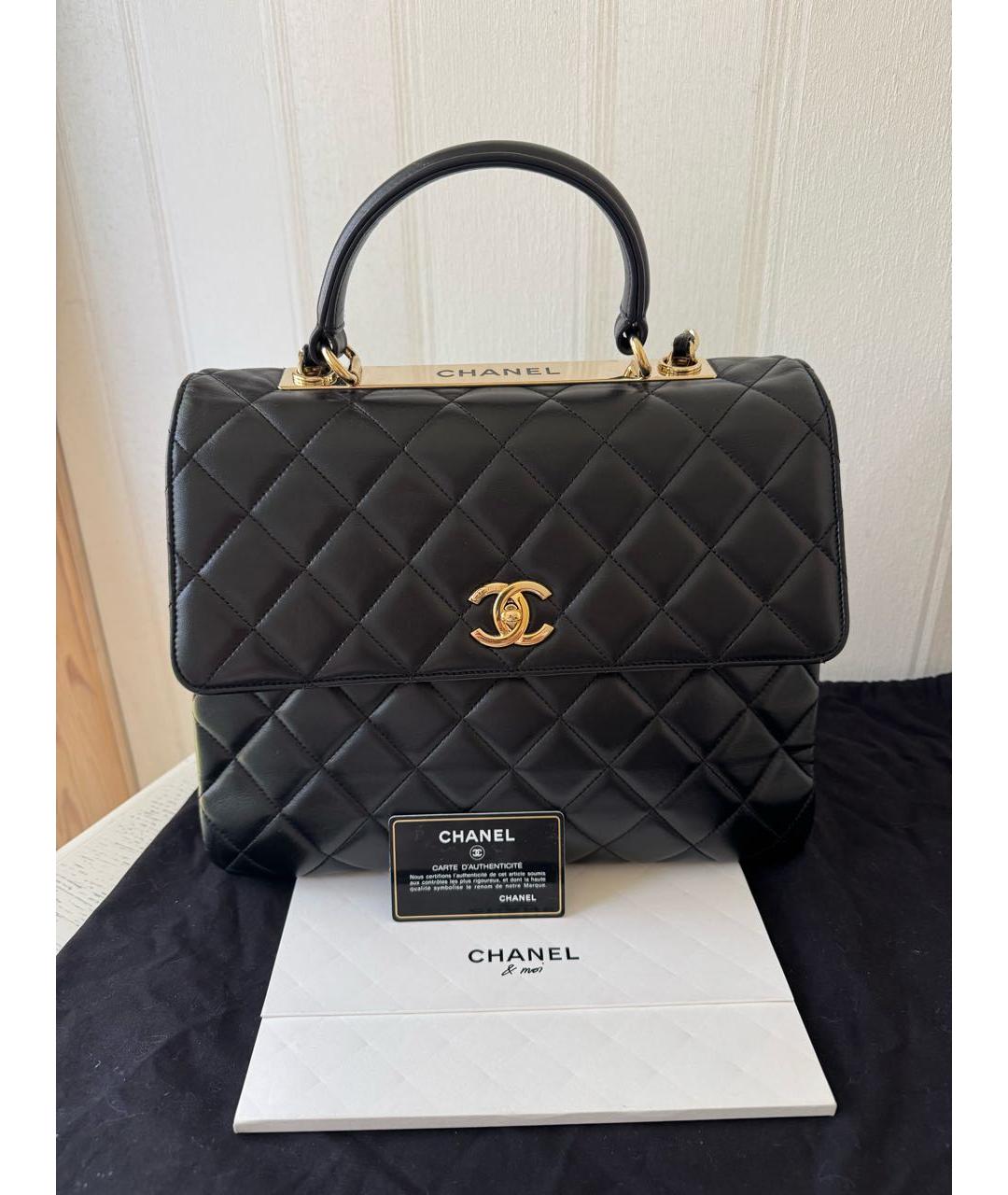CHANEL Черная кожаная сумка с короткими ручками, фото 8