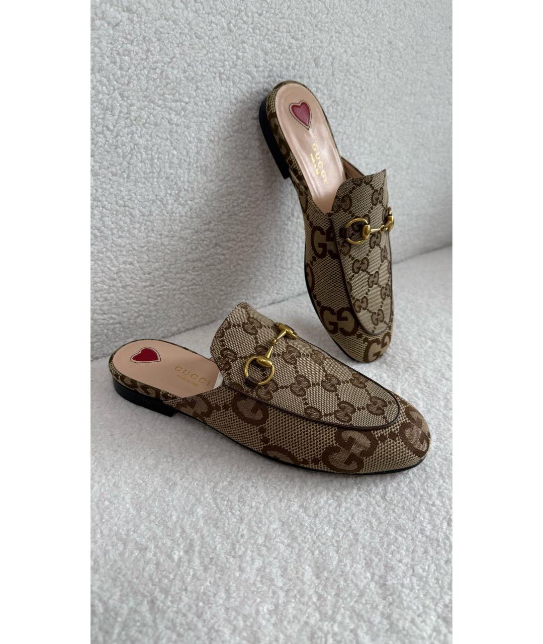 GUCCI Бежевые текстильные мюли, фото 4