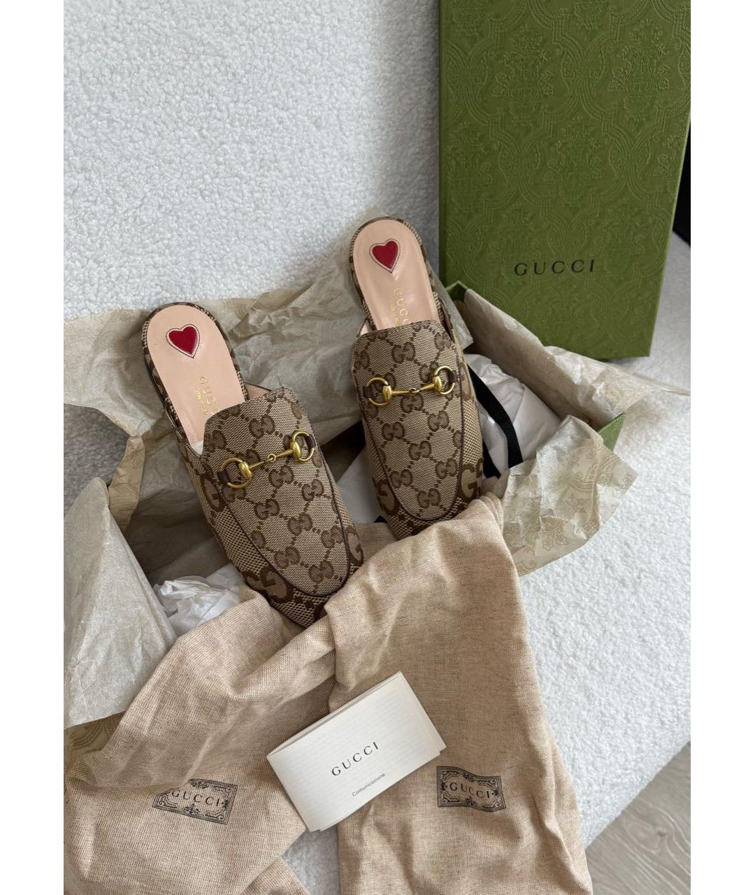 GUCCI Бежевые текстильные мюли, фото 5