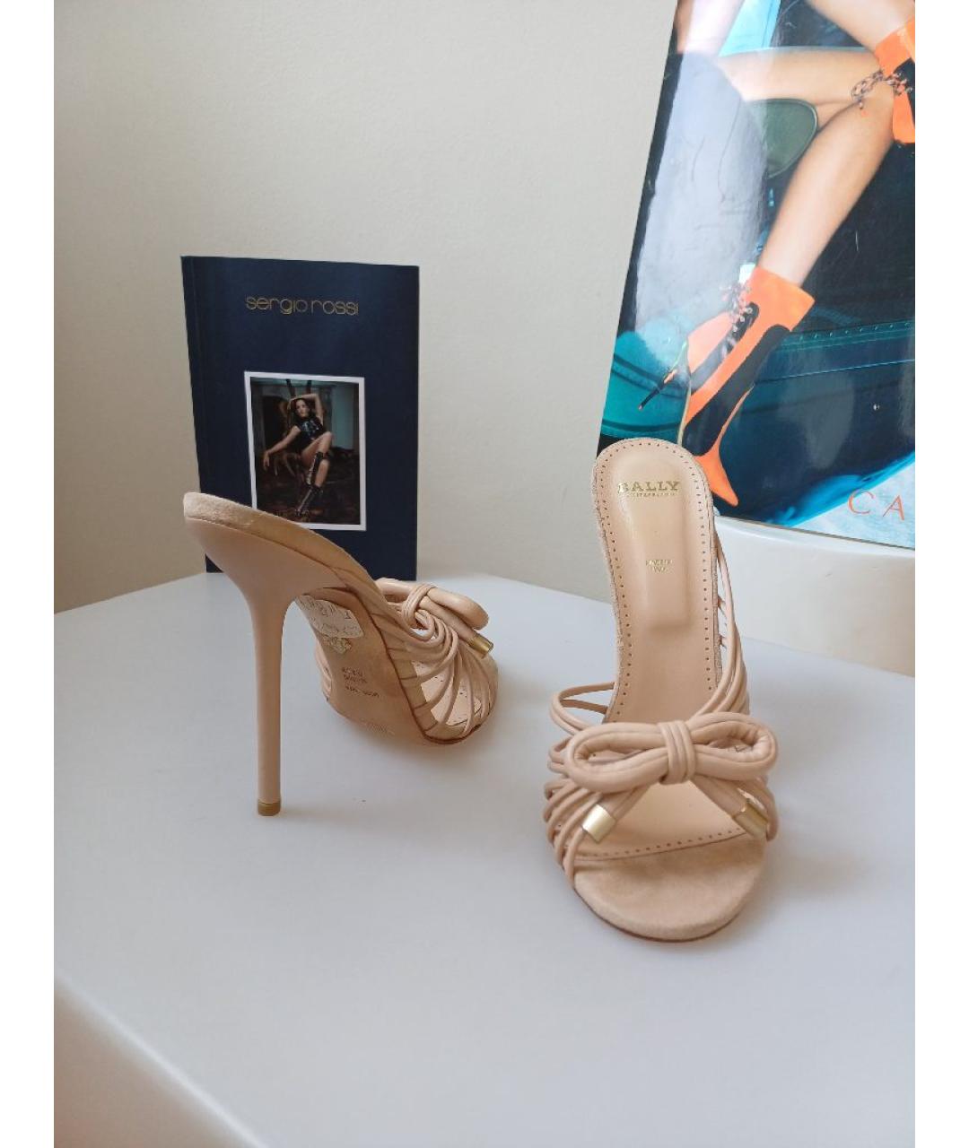BALLY Бежевые кожаные сабо, фото 6