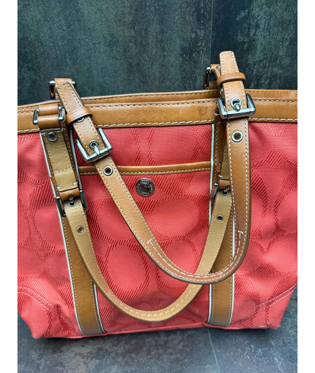 COACH Оранжевая тканевая сумка тоут, фото 5