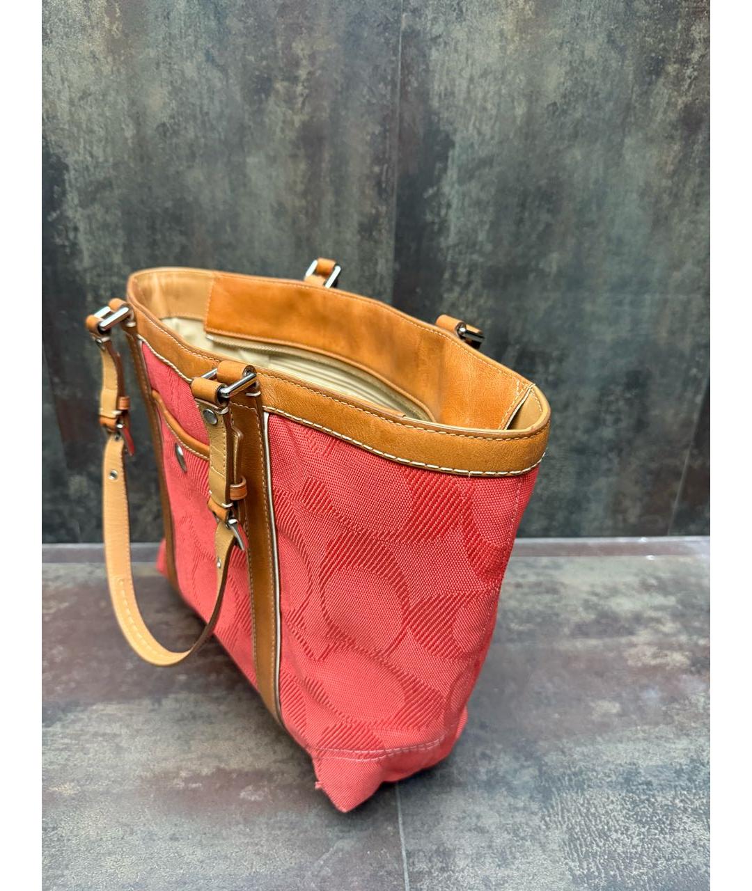 COACH Оранжевая тканевая сумка тоут, фото 3