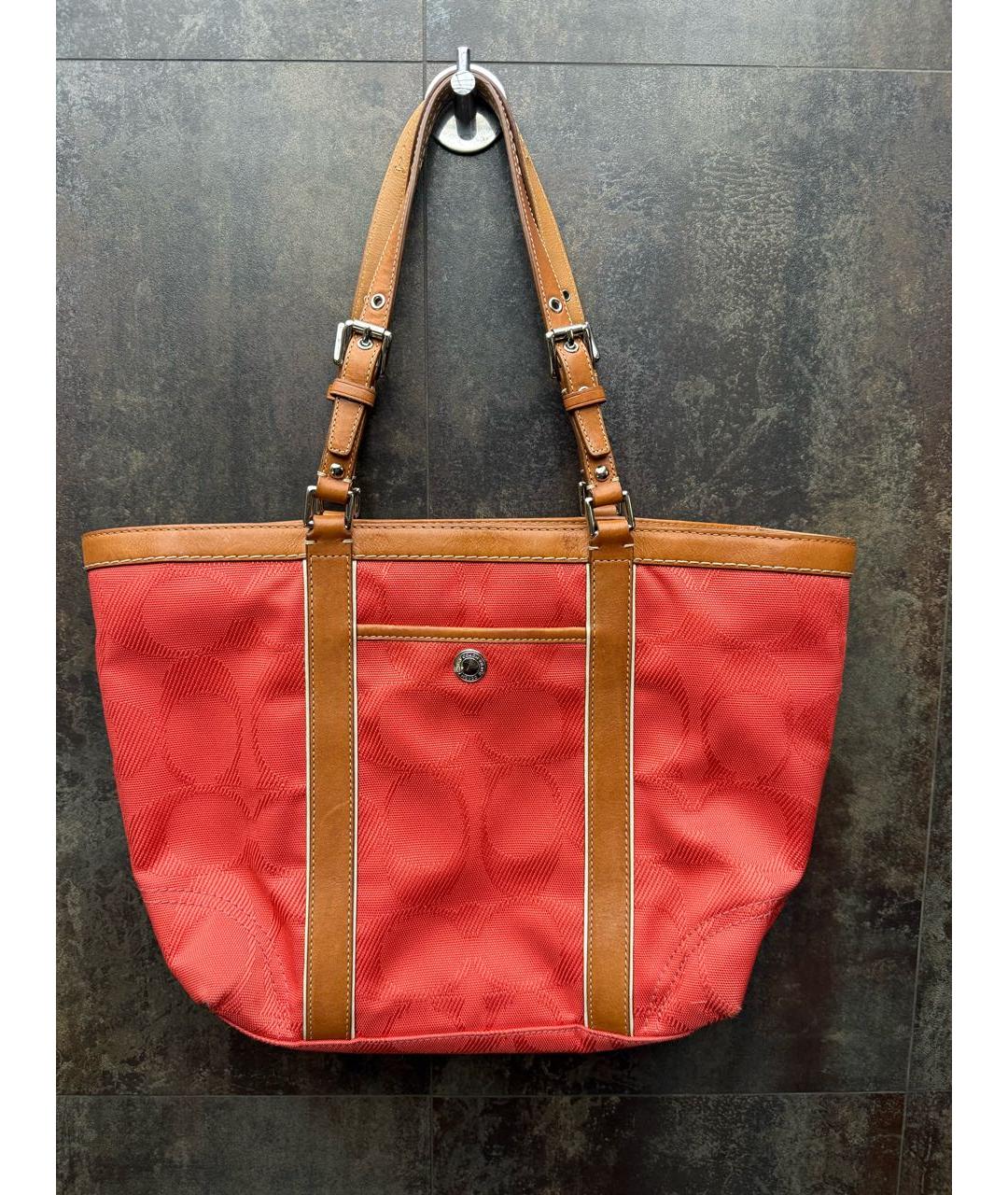 COACH Оранжевая тканевая сумка тоут, фото 8