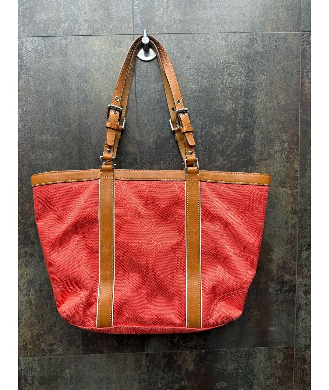 COACH Оранжевая тканевая сумка тоут, фото 2