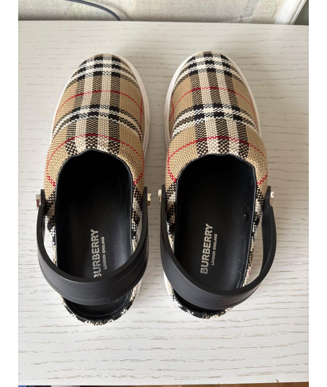 BURBERRY Бежевые текстильные мюли, фото 3