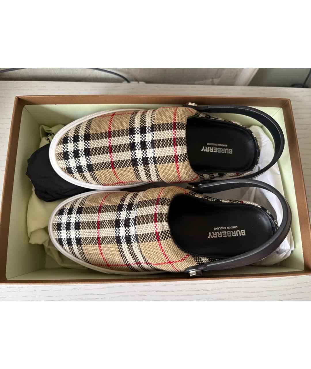 BURBERRY Бежевые текстильные мюли, фото 7