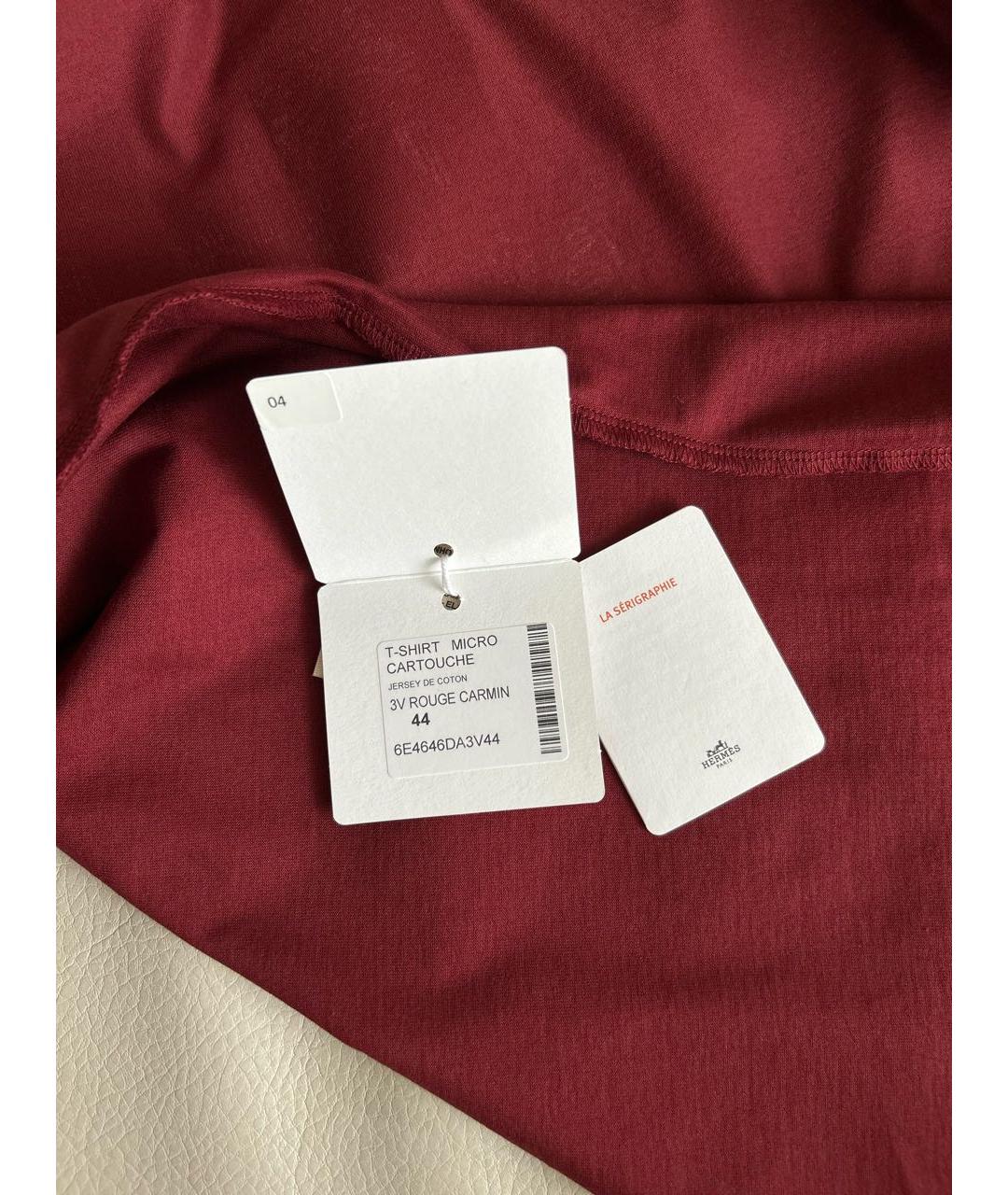 HERMES Бордовая хлопковая футболка, фото 5