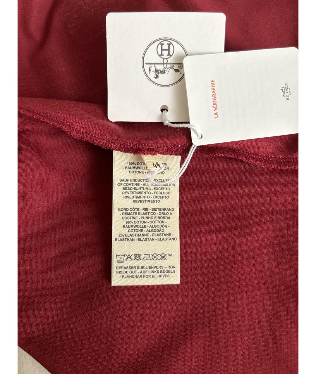 HERMES Бордовая хлопковая футболка, фото 6