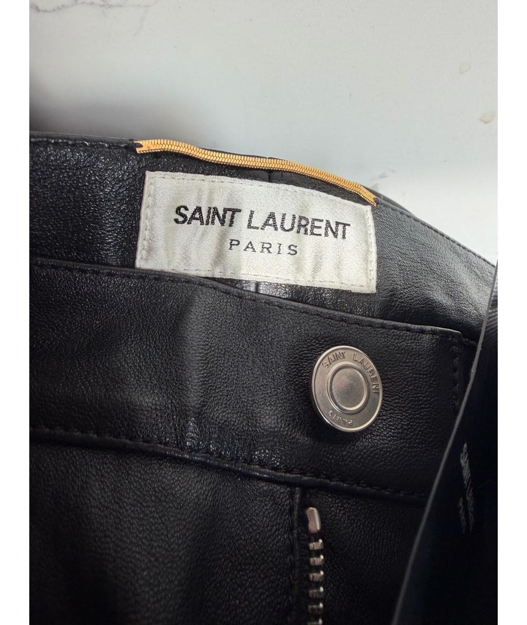 SAINT LAURENT Черные кожаные леггинсы и велосипедки, фото 3