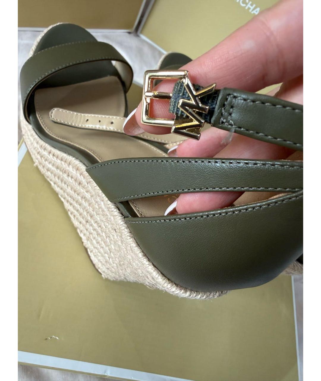 MICHAEL MICHAEL KORS Хаки кожаные босоножки, фото 6