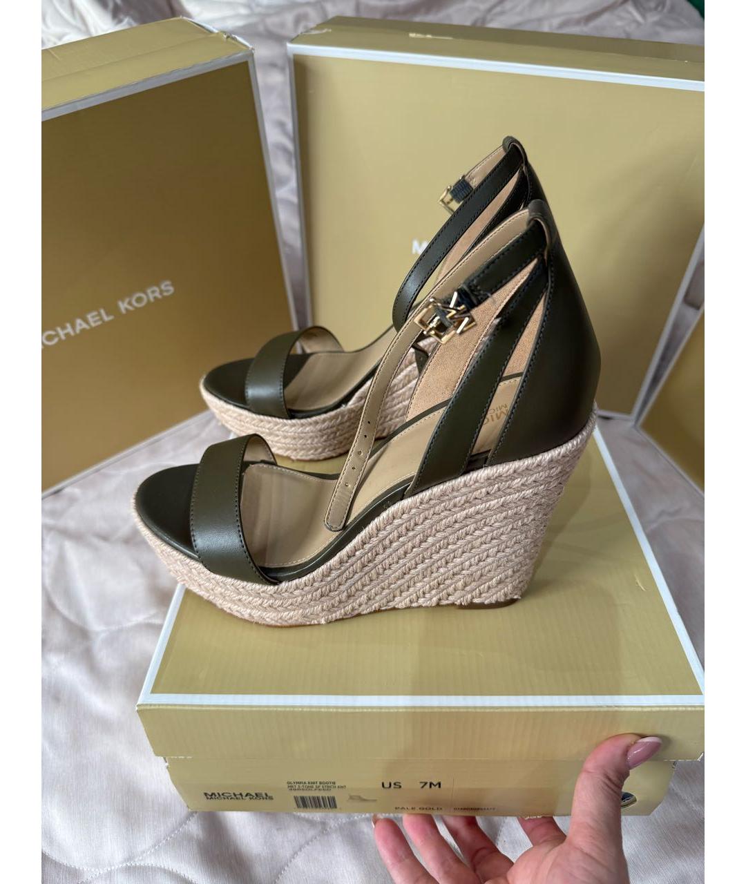 MICHAEL MICHAEL KORS Хаки кожаные босоножки, фото 7