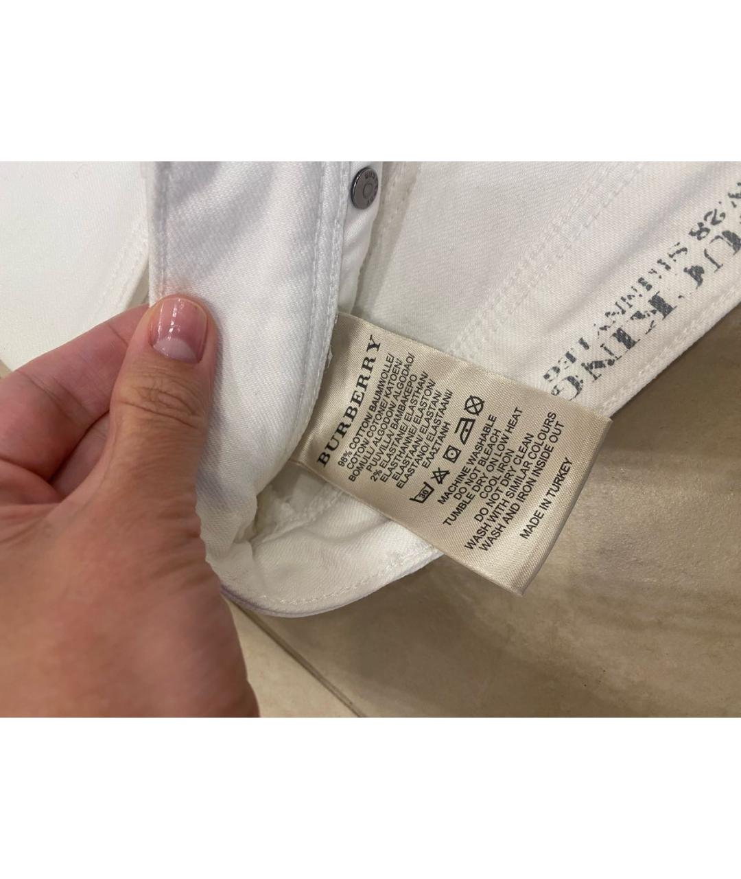 BURBERRY Белые хлопко-эластановые бриджи, фото 4