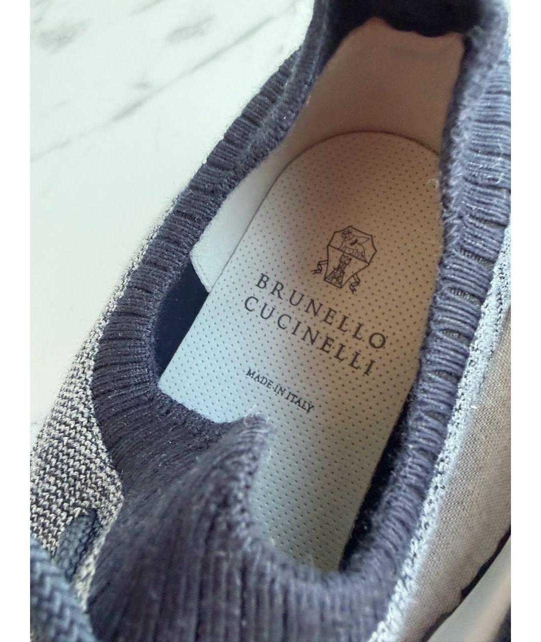 BRUNELLO CUCINELLI Темно-синие текстильные низкие кроссовки / кеды, фото 3