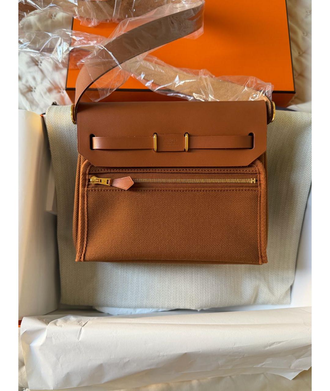 HERMES Коричневая тканевая сумка через плечо, фото 2