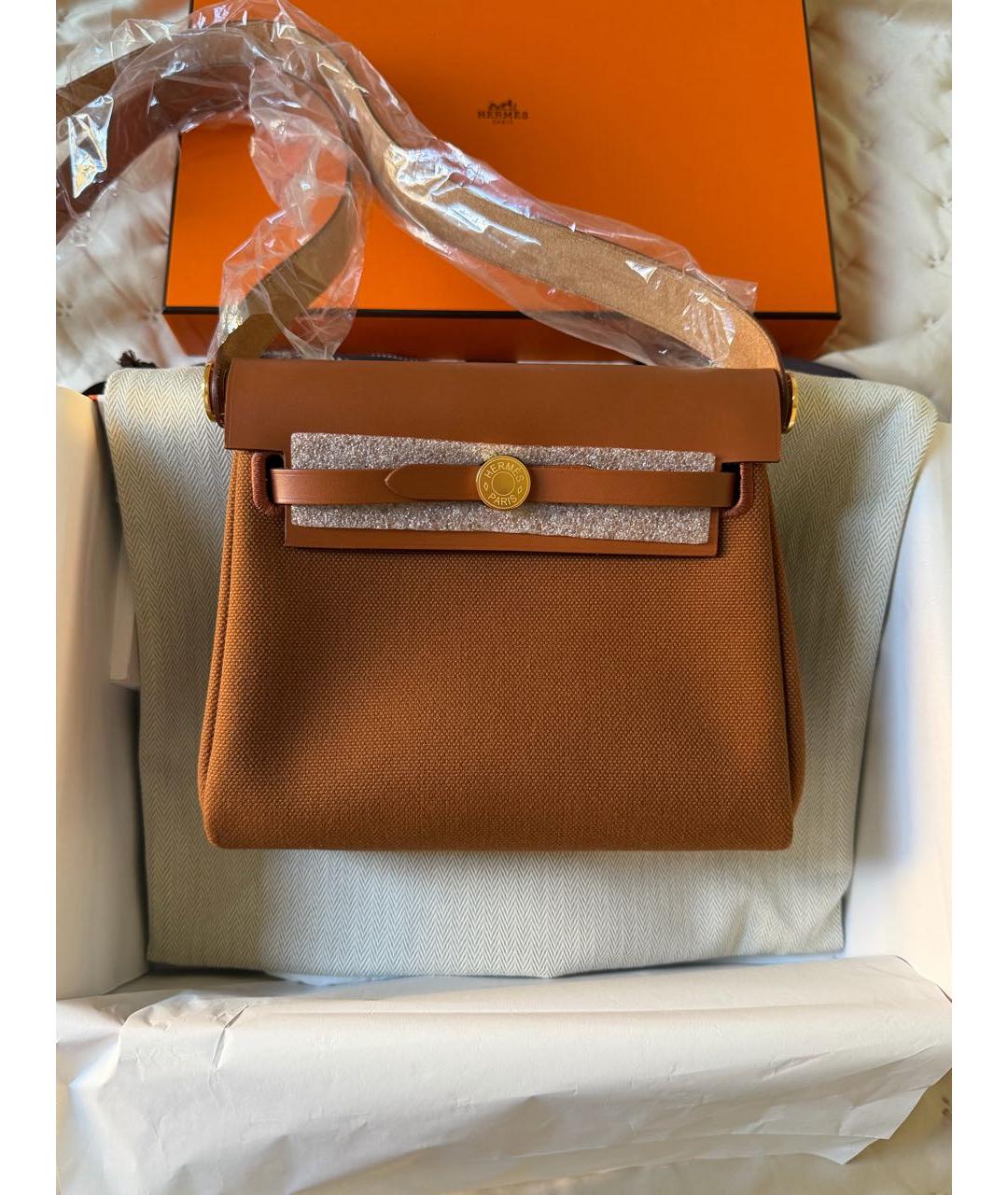 HERMES Коричневая тканевая сумка через плечо, фото 4