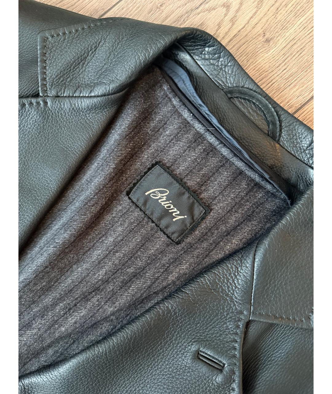 BRIONI Черное кожаное пальто, фото 3