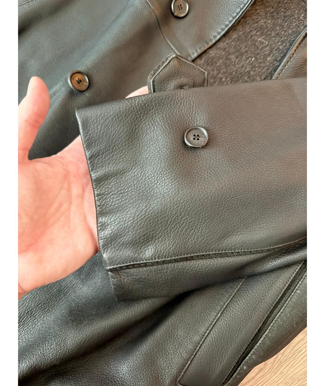BRIONI Черное кожаное пальто, фото 4