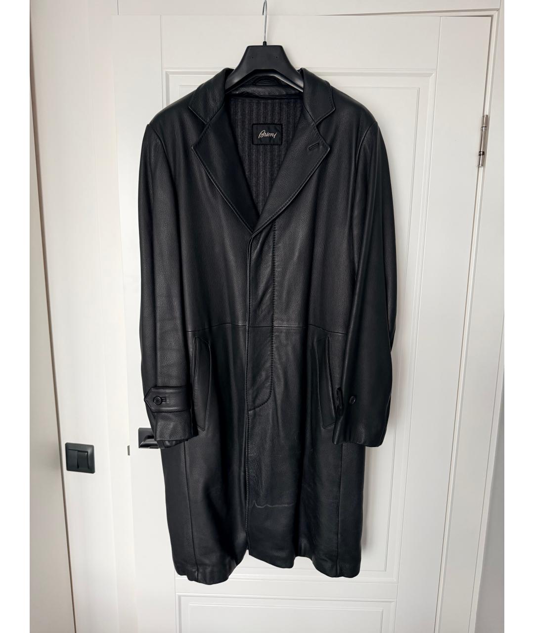 BRIONI Черное кожаное пальто, фото 7