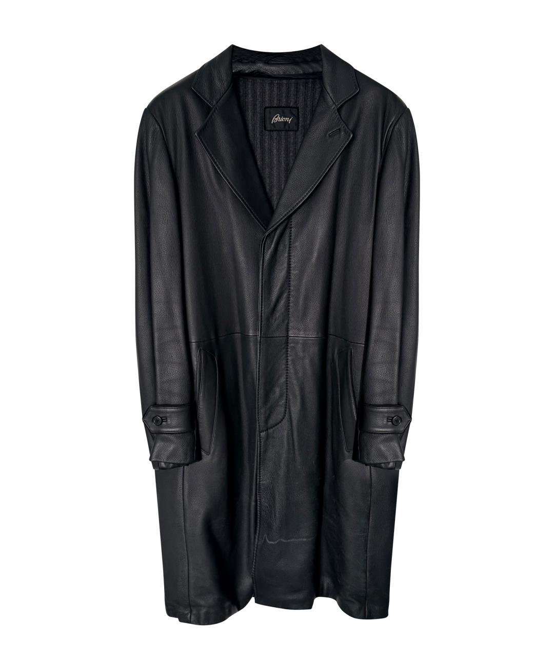 BRIONI Черное кожаное пальто, фото 1