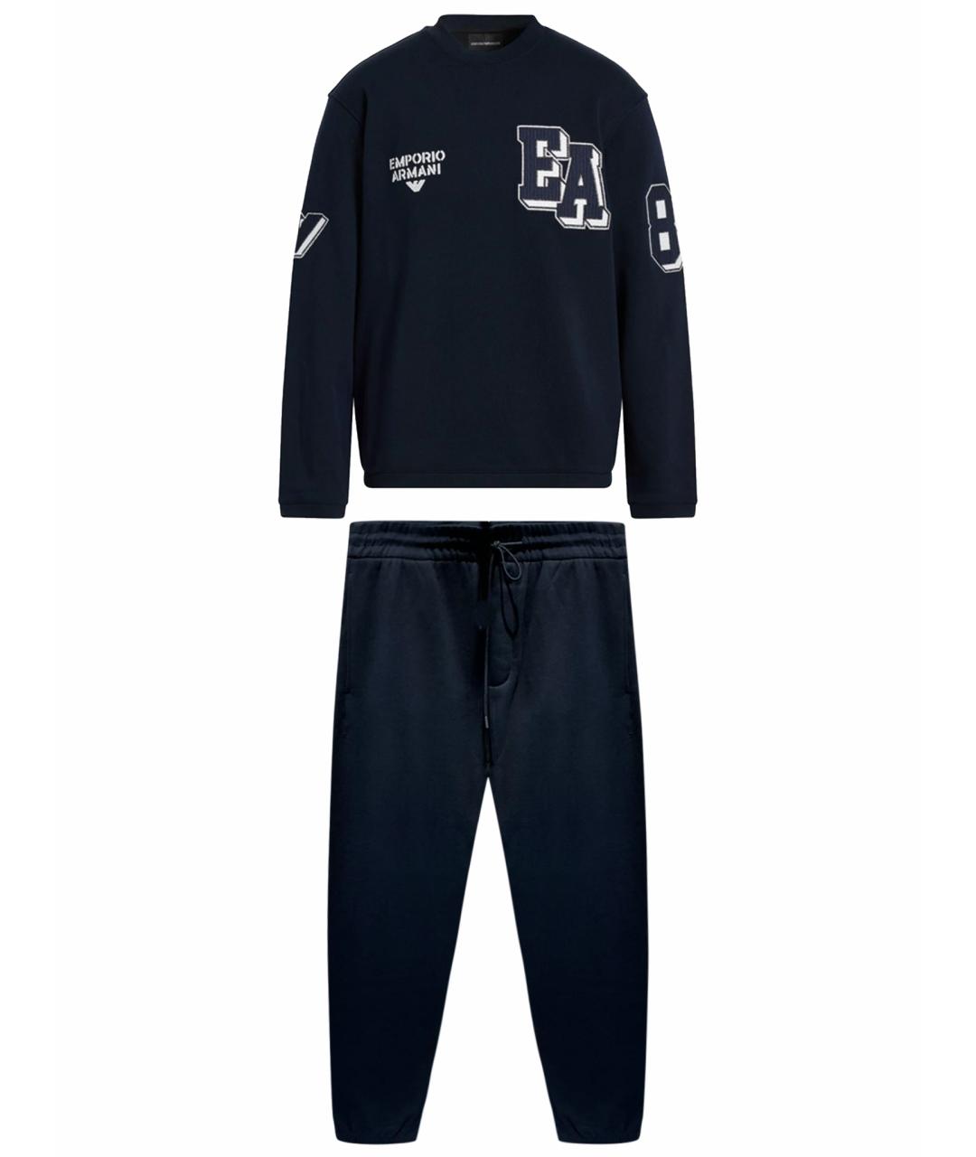 EMPORIO ARMANI Темно-синий хлопковый спортивный костюм, фото 1