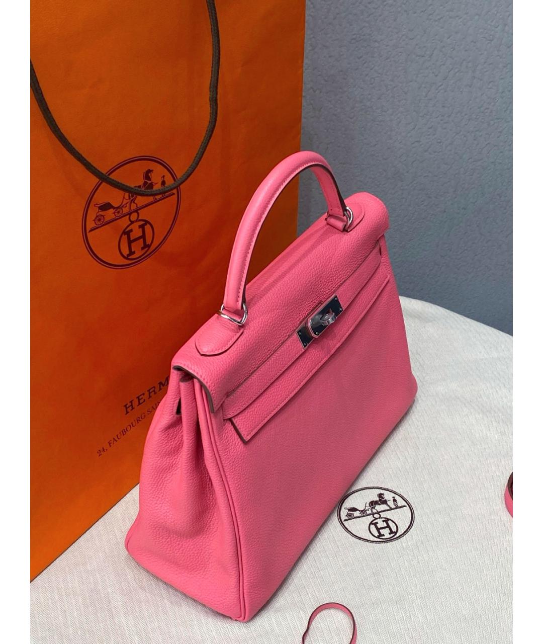 HERMES Розовая кожаная сумка тоут, фото 7