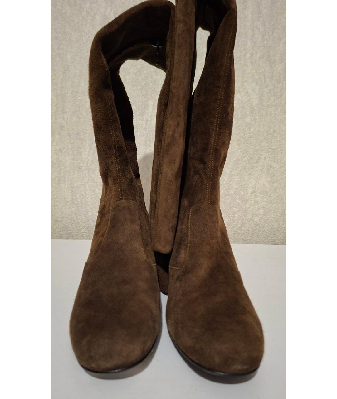 SAINT LAURENT Коричневые замшевые сапоги, фото 2