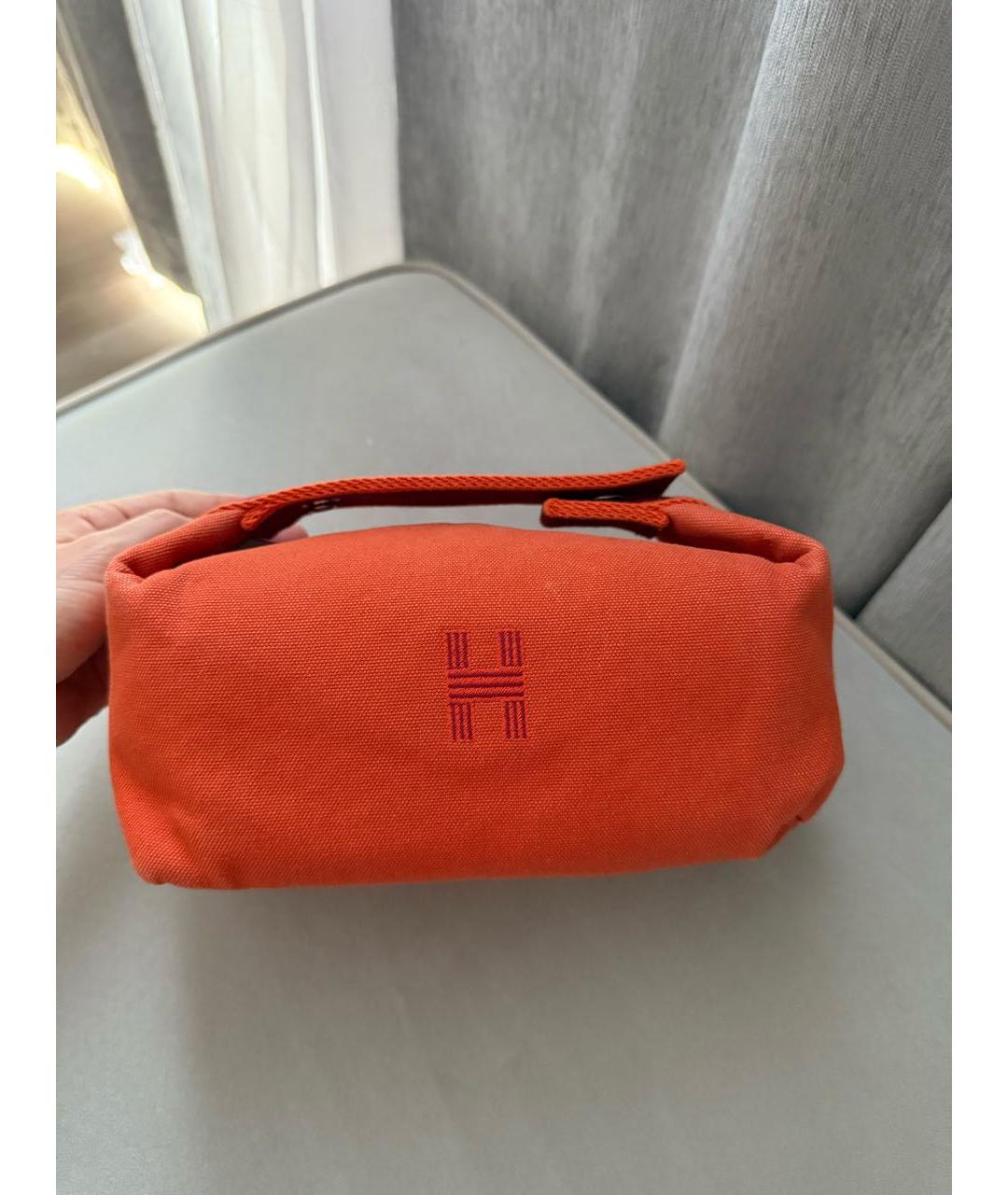 HERMES Оранжевая тканевая косметичка, фото 2
