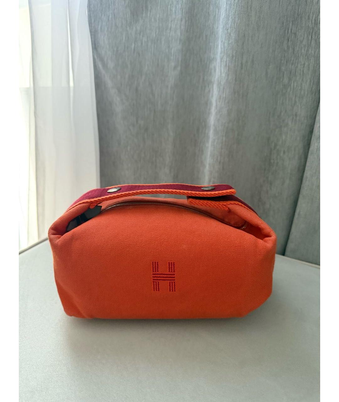 HERMES Оранжевая тканевая косметичка, фото 8