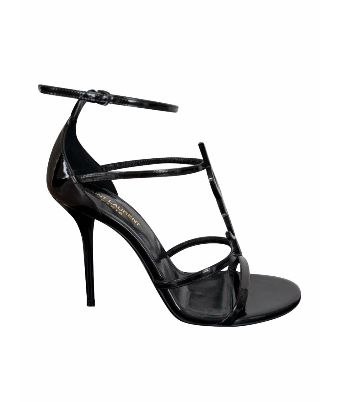 SAINT LAURENT Черные босоножки из лакированной кожи, фото 1