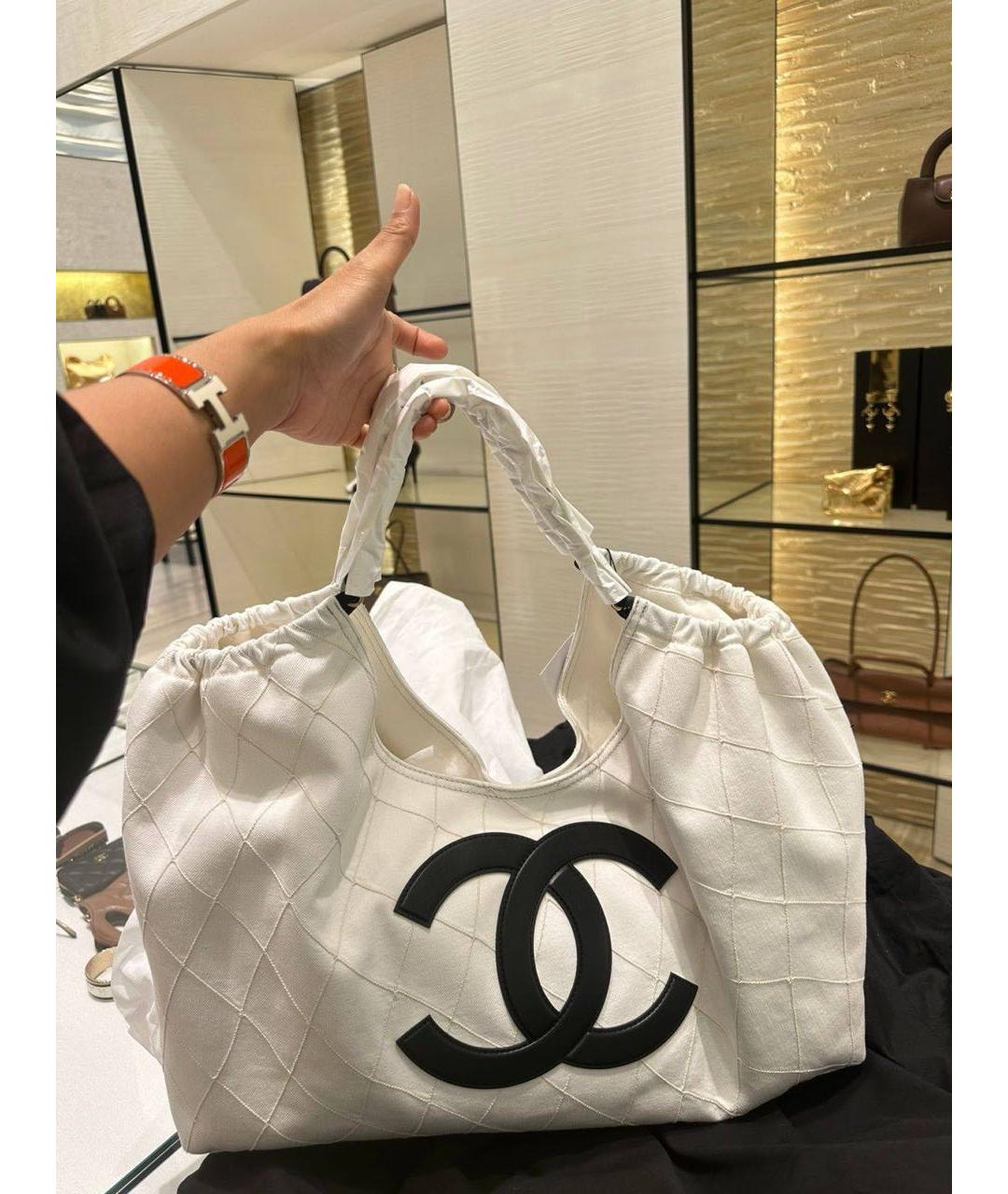 CHANEL Белая деним сумка тоут, фото 8