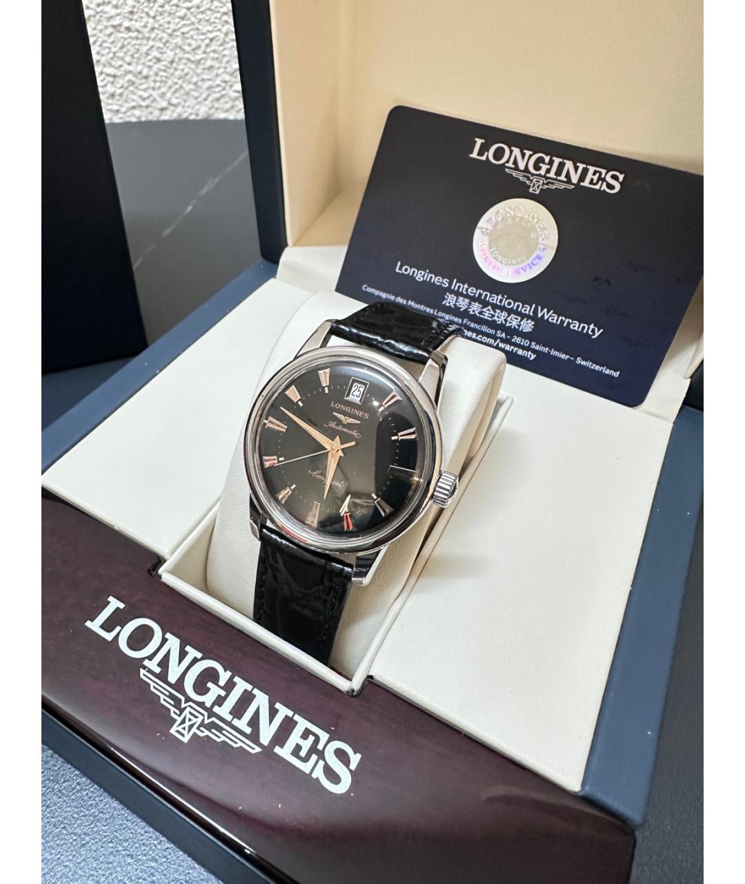LONGINES Черные металлические часы, фото 10