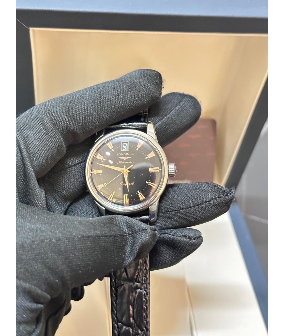 LONGINES Черные металлические часы, фото 6