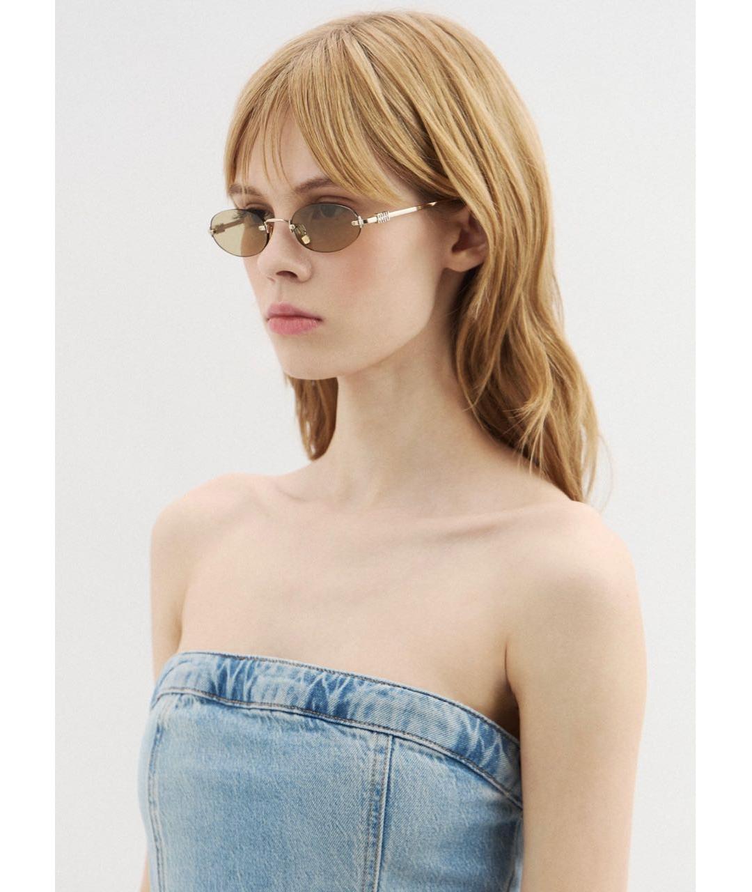 MIU MIU Желтые металлические солнцезащитные очки, фото 6