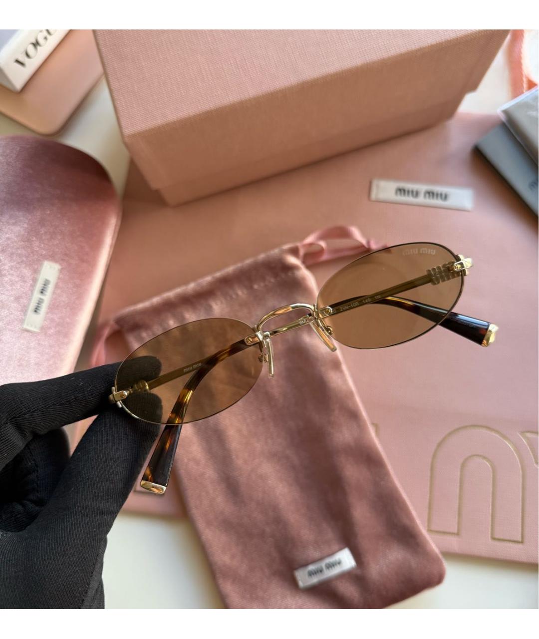 MIU MIU Желтые металлические солнцезащитные очки, фото 2