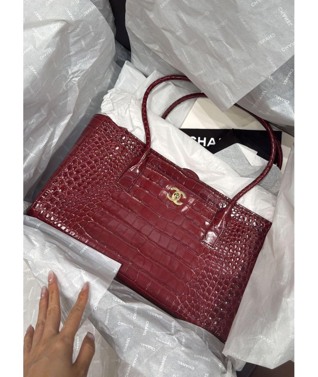 CHANEL Бордовая кожаная сумка тоут, фото 3