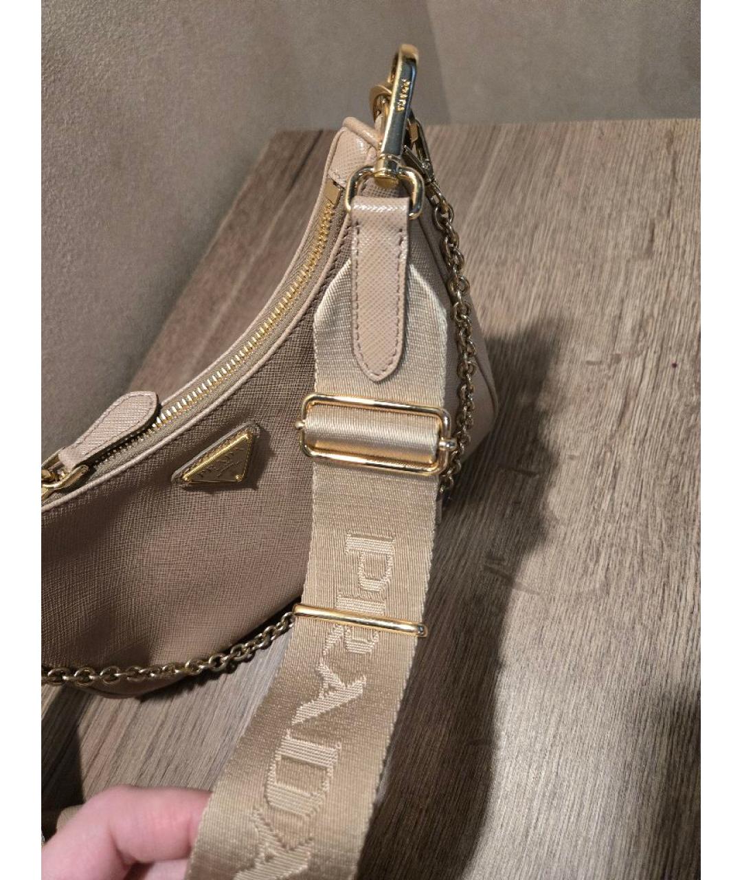 PRADA Бежевая кожаная сумка через плечо, фото 5