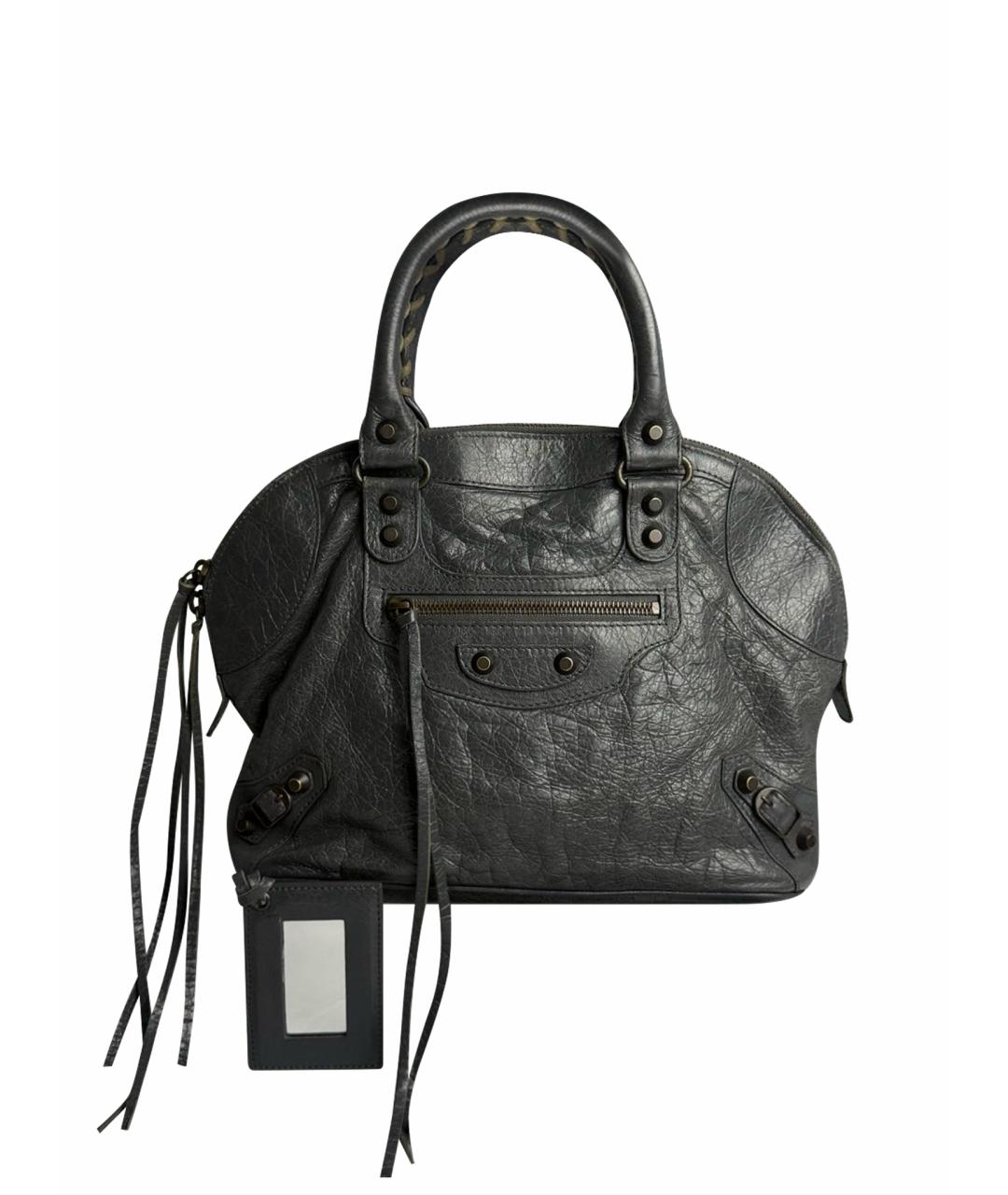 BALENCIAGA Антрацитовая кожаная сумка с короткими ручками, фото 1
