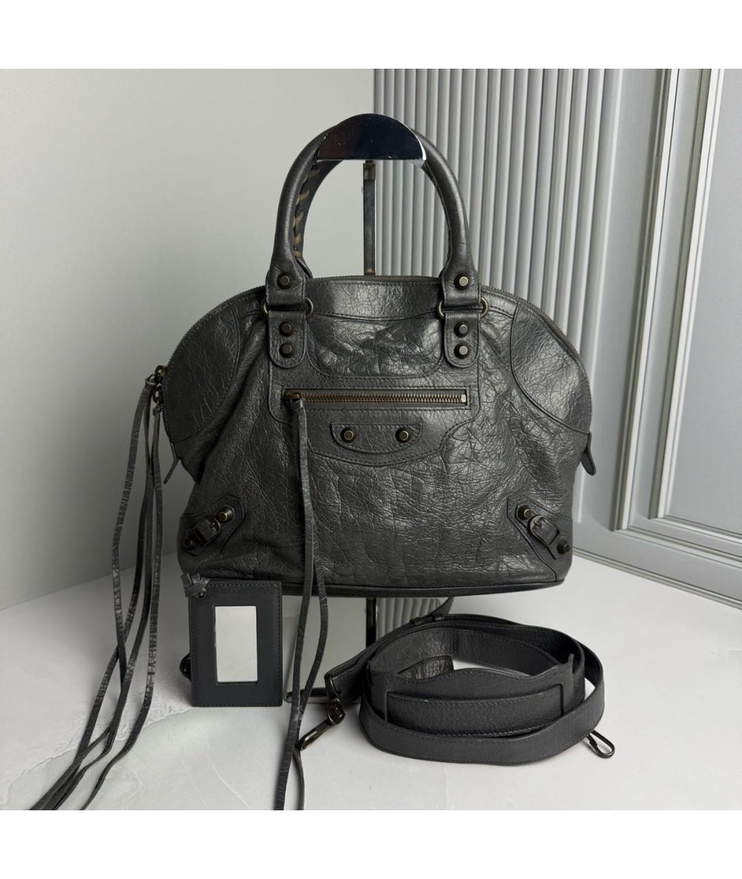 BALENCIAGA Антрацитовая кожаная сумка с короткими ручками, фото 9