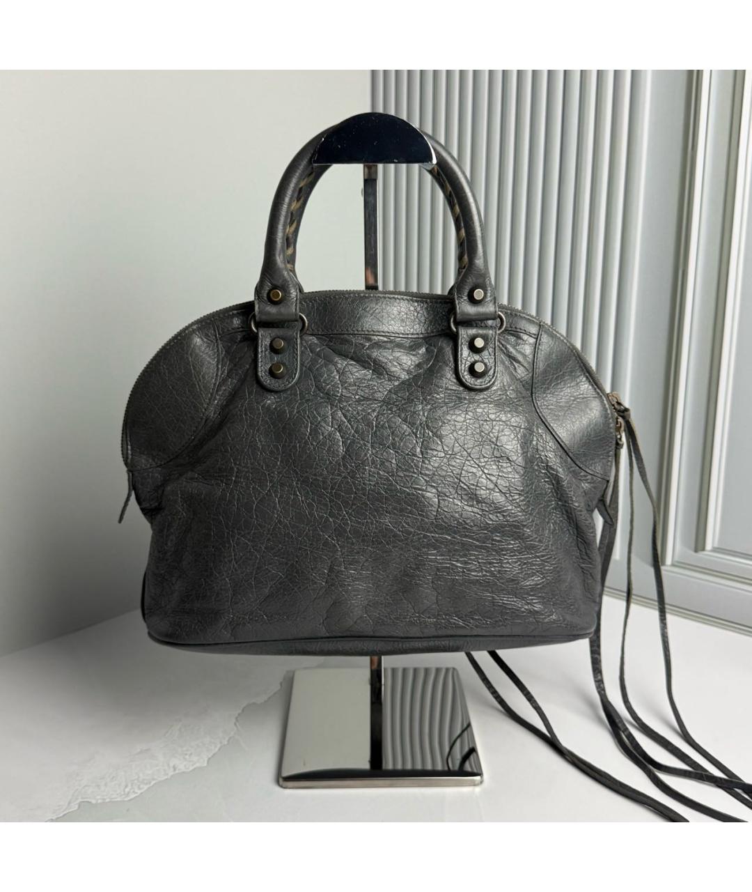 BALENCIAGA Антрацитовая кожаная сумка с короткими ручками, фото 2