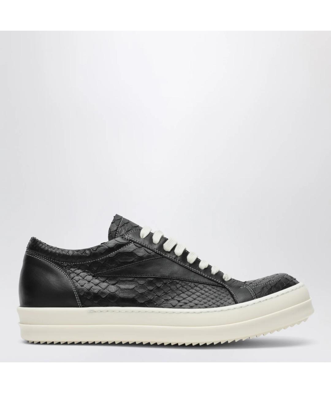 RICK OWENS Черные низкие кроссовки / кеды из экзотической кожи, фото 3