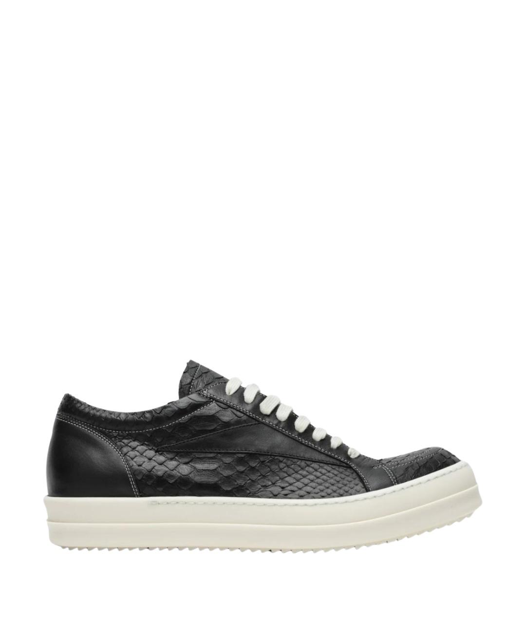 RICK OWENS Черные низкие кроссовки / кеды из экзотической кожи, фото 1