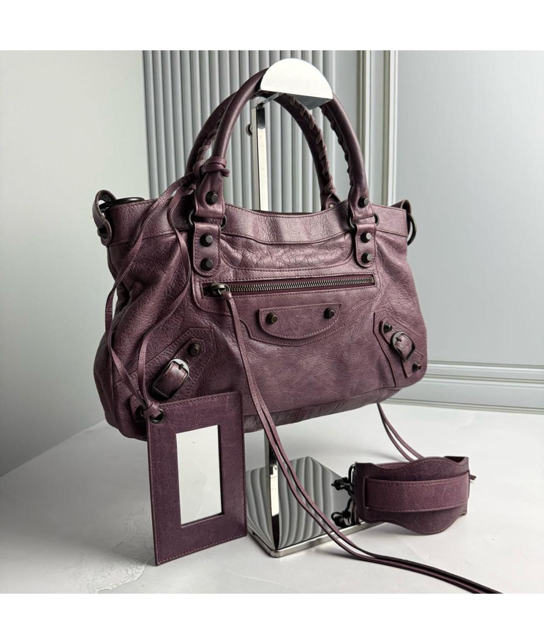 BALENCIAGA Фиолетовая кожаная сумка с короткими ручками, фото 2