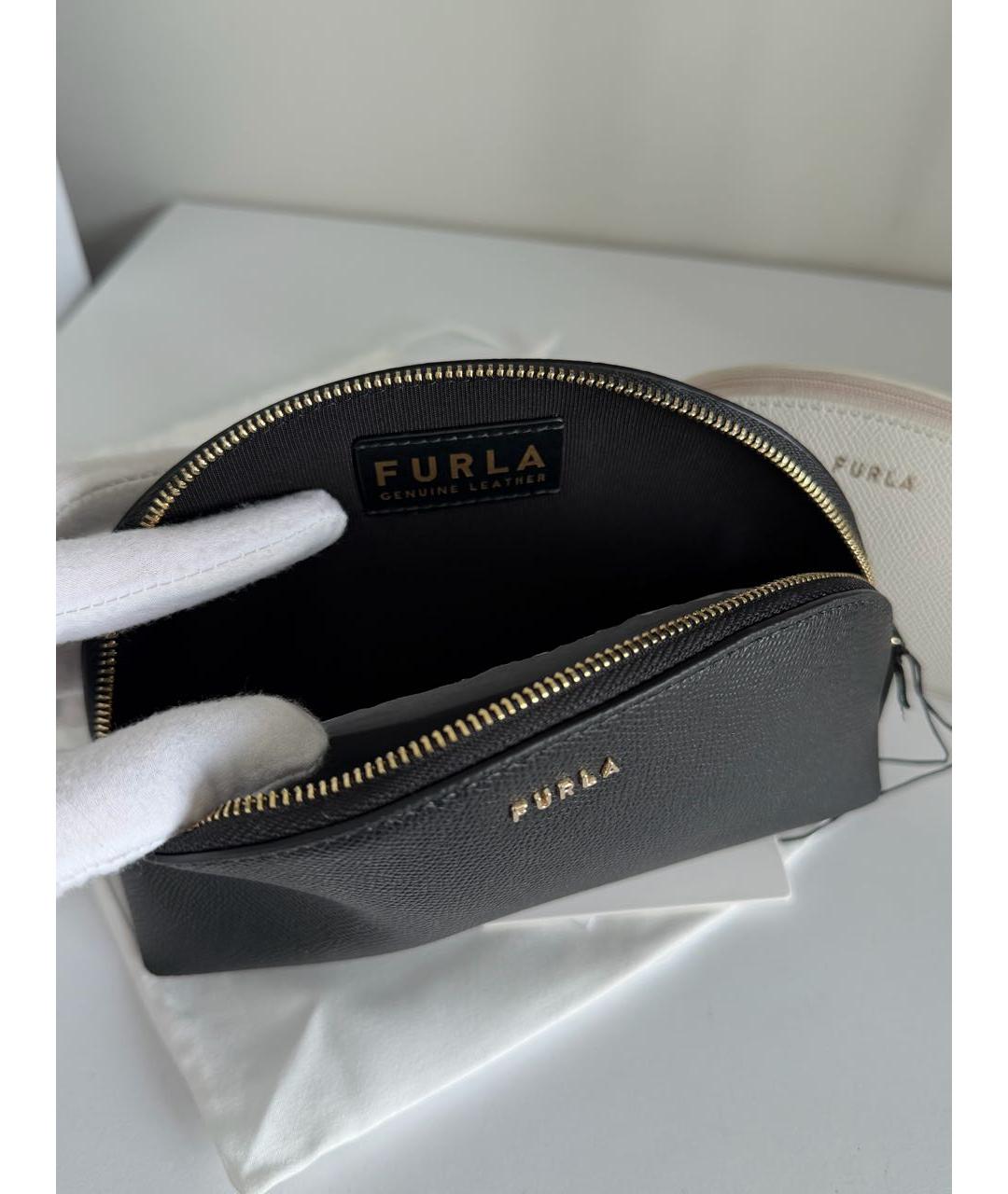 FURLA Черная кожаная косметичка, фото 5