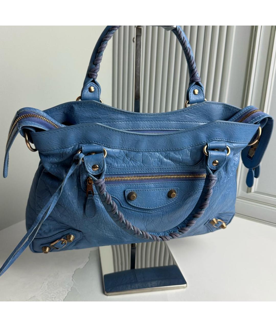 BALENCIAGA Голубая кожаная сумка с короткими ручками, фото 3