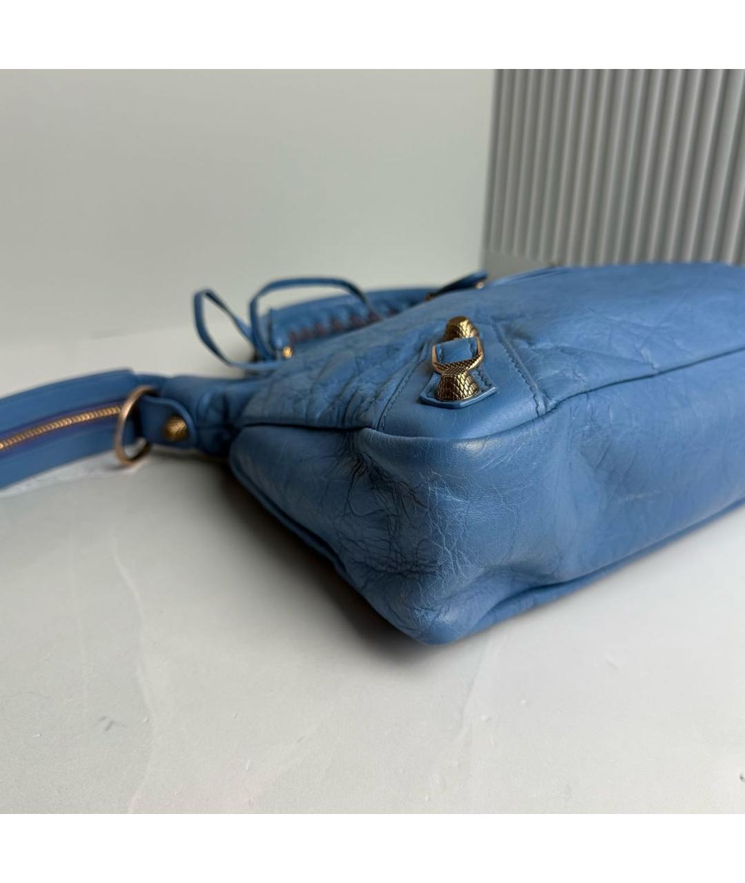 BALENCIAGA Голубая кожаная сумка с короткими ручками, фото 5
