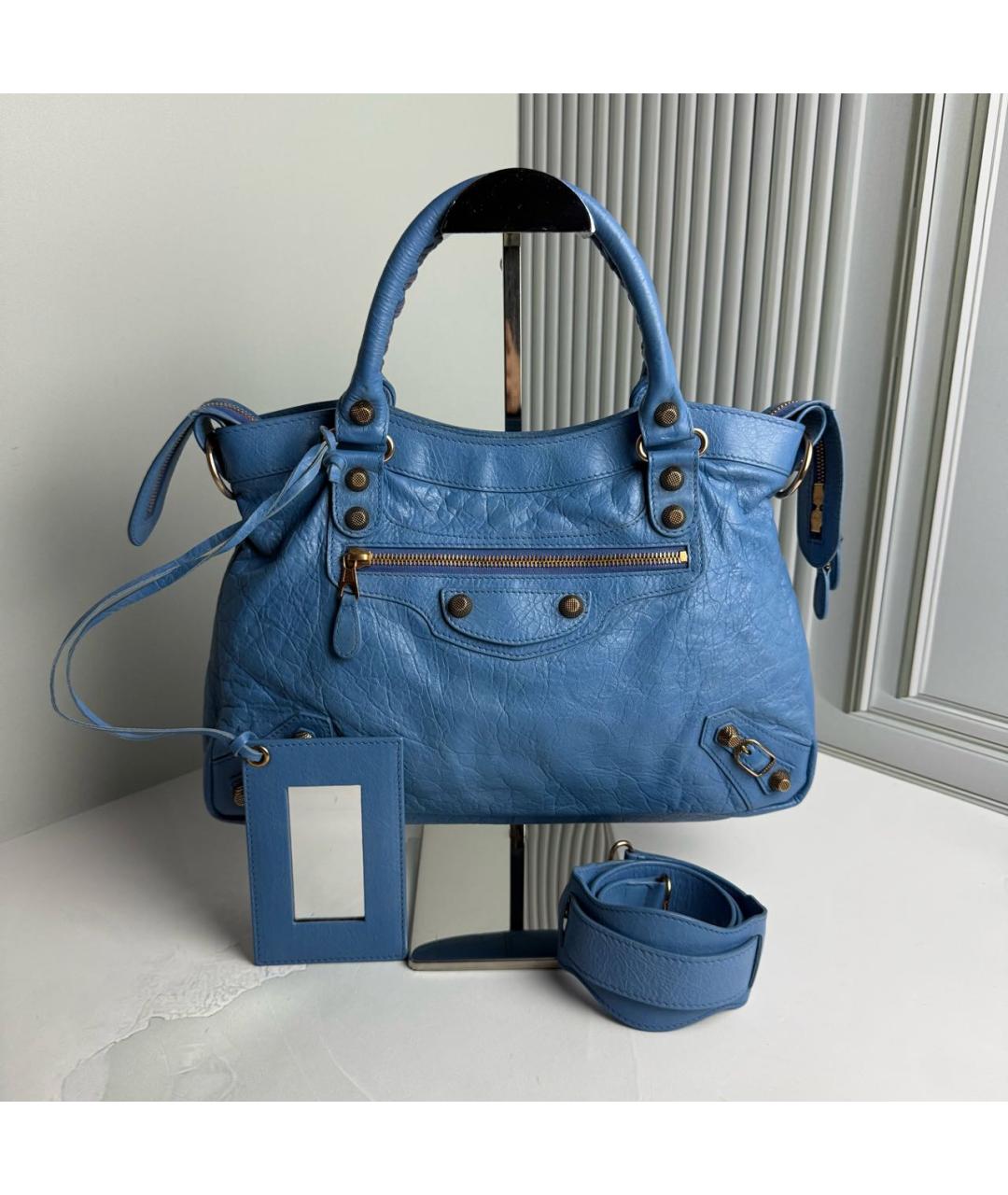 BALENCIAGA Голубая кожаная сумка с короткими ручками, фото 9
