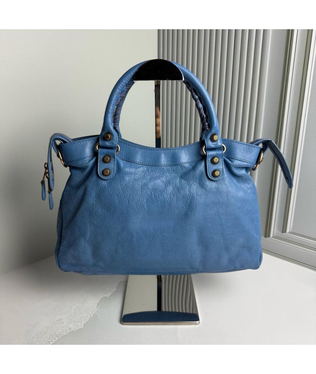 BALENCIAGA Голубая кожаная сумка с короткими ручками, фото 2