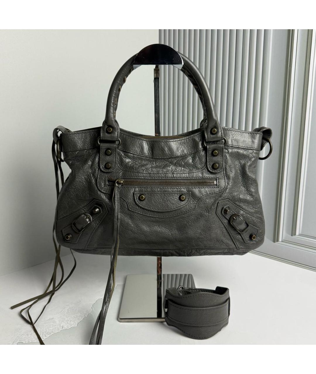 BALENCIAGA Антрацитовая кожаная сумка с короткими ручками, фото 9