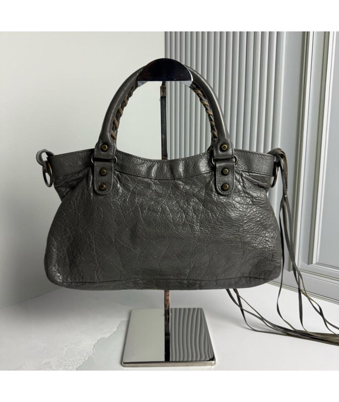 BALENCIAGA Антрацитовая кожаная сумка с короткими ручками, фото 2