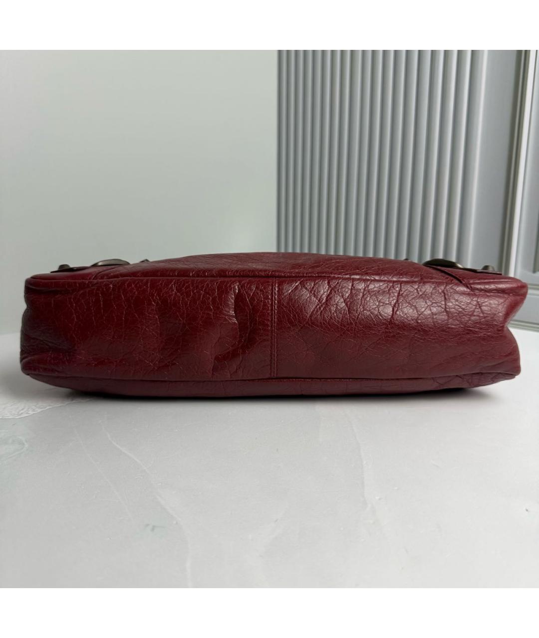 BALENCIAGA Бордовая кожаная сумка с короткими ручками, фото 4